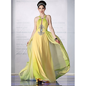 Sheath/ Column Square Sweep/ Brush Train Chiffon Satin Evening/ Prom Dress