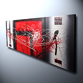 Hand-painted Abstract Oil Painting with Stretched Frame - Set of 4 Hand-painted Abstract Oil Painting with Stretched Frame - Set of 4