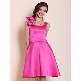 A-line Square Knee-length Satin Bridesmaid Dress