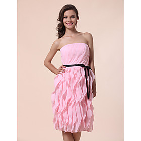 Sheath/ Column Strapless Knee-length Chiffon Bridesmaid Dress With Cascading Ruffle Sheath/ Column Strapless Knee-length Chiffon Bridesmaid Dress With Cascading Ruffle