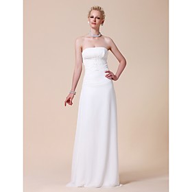 Sheath/ Column Floor-length Chiffon Wedding Dress With Beaded Appliques