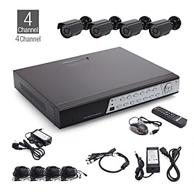 4CH All-in-one CCTV Kit   4pcs Black Outdoor Waterproof Camera with 24pcs LED   500GB HDD