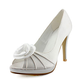 Elegant Satin Upper Stiletto Heel Peep Toe With Satin Flower Wedding Shoes More Colors Available