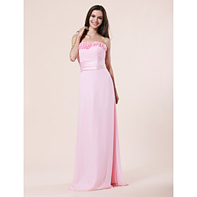 Sheath/ Column Strapless Floor-length Chiffon Elastic Woven Satin Bridesmaid Dress