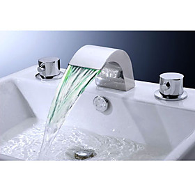 LED Waterfall Contemporary Widespread Bathroom Sink Faucet (Chrome Finish)