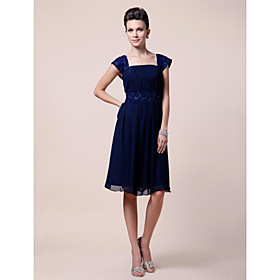 A-line Square Short Sleeve Knee-length Chiffon Mother of the Bride Dress