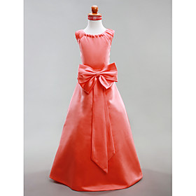 A-line Jewel Floor-length Satin Flower Girl Dress