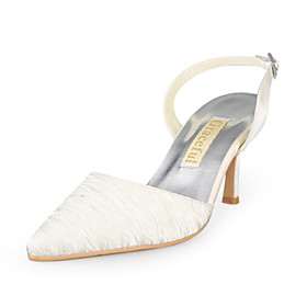 Satin Upper Stiletto Heel Slingbacks With Ruched Wedding Shoes More Colors Available