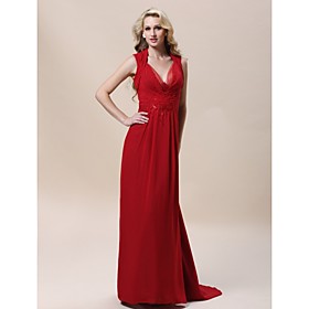 Chiffon Sheath/ Column V-neck Sweep/ Brush Train Evening Dress inspried by Evan Rachel Wood