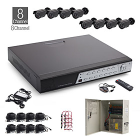 8CH All-in-one CCTV Kit   8pcs Black Outdoor Waterproof Camera   1000GB HDD