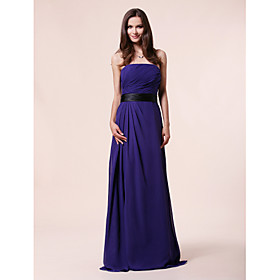 A-line Strapless Floor-length Chiffon Bridesmaid Dress