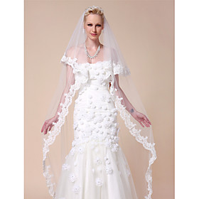 Two-tier Cathedral Wedding Veil With Lace Applique Edge