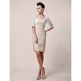Sheath/ Column Square Knee-length Chiffon Mother of the Bride Dress