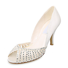 Elegant Satin Upper Stiletto Heel Peep Toe With Rhinestone Wedding Bridal Shoes