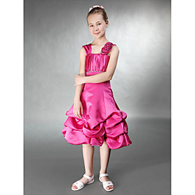A-line Princess Straps Knee-length Satin Junior Bridesmaid Dress