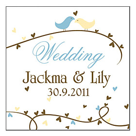 Personalized Square Favor Stickers—Love of birds (set of 90)