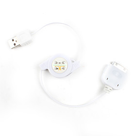 Retractable Sync and Charge Cable for iPad/iPad2/iPhone - White/70cm Length