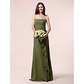 Sheath/ Column Strapless Floor-length Chiffon Over Elastic Satin Bridesmaid Dress