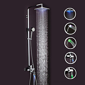 LED Contemporary Wall Mount Chrome Shower Faucet Set