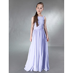 A-line Straps Square Floor-length Chiffon Junior Bridesmaid Dress