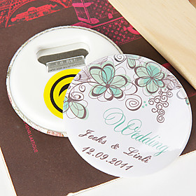 Personalized Bottle Opener/Fridge Magnet - Green Flower (set of 12)