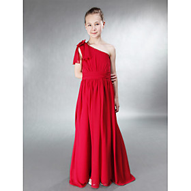 A-line Princess One Shoulder Floor-length Chiffon Junior Bridesmaid Dress
