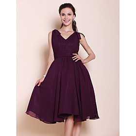 A-line Princess V-neck Knee-length Chiffon Bridesmaid Dress