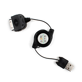 Retractable Sync and Charge Cable for iPad/iPad2/iPhone - Black/70cm Length