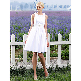 A-line Scoop Knee-length Elastic Silk-like Satin Wedding Dress