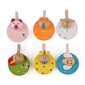 Wooden Cartoon Small Clip/Paper Clip, 6 Pack, 3 Random Combinations