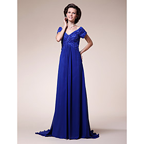 A-line Off-the-shoulder Sweep/ Brush Train Chiffon Mother of the Bride Dress