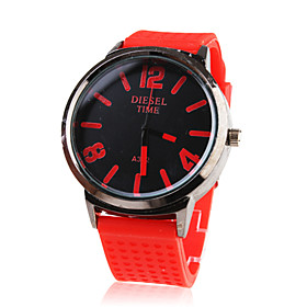 Silicone Band Big Dial Quartz Wrist Watch For Women Men (Red)