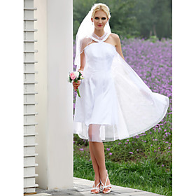 A-line Scoop Knee-length Elastic Woven Satin Wedding Dress