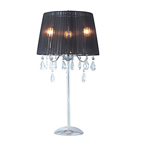 Crystal Table Light with 3 Lights - Black Lampshade