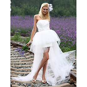 Ball Gown Strapless Asymmetrical Satin Tulle Wedding Dress