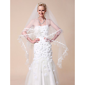 One-tier Cathedral Wedding Veils With Lace Applique Edge