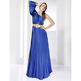 Elastic Woven Satin A-line One Shoulder Floor-length Evening Dress inspried by Eva Mendes