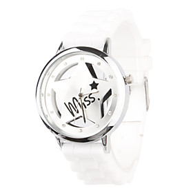 Hollow Out Star Pattern Design Unisex Quartz Wrist Watch with Crystal Decoration - White