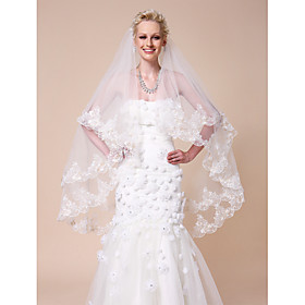 One-tier Cathedral Wedding Veils With Lace Applique Edge