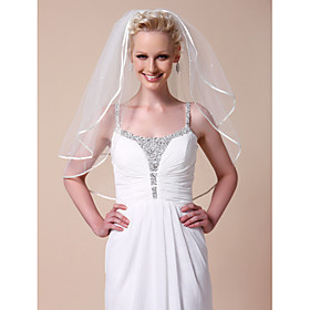Two-tier Elbow Wedding Veils With Ribbon Edge