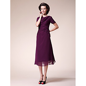 A-line Cowl Tea-length Chiffon Mother of the Bride Dress