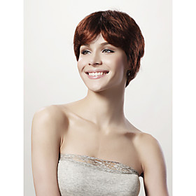 100% Human Hair Wig Short Chocolate Brown Straight Hair Wig