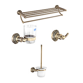 Antique Brass 4-Pieces Bathroom Accessory Set Antique Brass 4-Pieces Bathroom Accessory Set