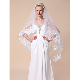 One-tier Cathedral Wedding Veils With Lace Applique Edge