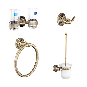 Antique Brass 4-piece Bathroom Accessory Set Antique Brass 4-piece Bathroom Accessory Set