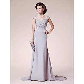 A-line Straps Court Train Chiffon Mother of the Bride Dress