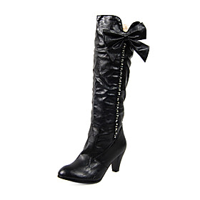 Leatherette Upper Stiletto Heel Knee High Boots With Bowknot Party/ Evening Shoes More Colors Available