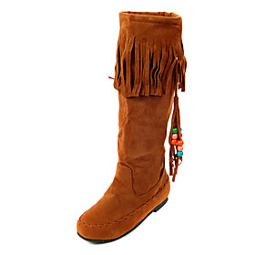 Suede Upper Low Heel Knee High Boots With Tassel More Colors Available