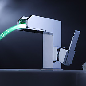 Color Changing LED Waterfall Bathroom Sink Faucet with Pop up Waste - Blade Series