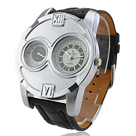 Men's PC Quartz Wrist Sports Watch with Black Leather Band